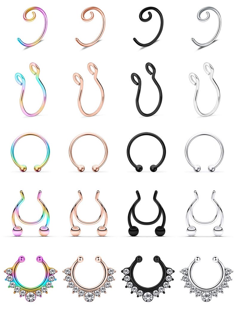 SCERRING Fake Septum Nose Hoop Rings Stainless Steel, Lip, Ear & Nose Ring, Non Piercing Clip On Nose Rings, Body Piercing Jewelry 20PCS Mix Color 1# - Image 1